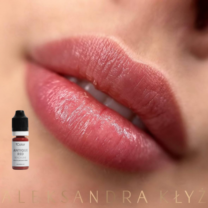 Healed result of Antique Red lip pigment – natural terracotta on lips