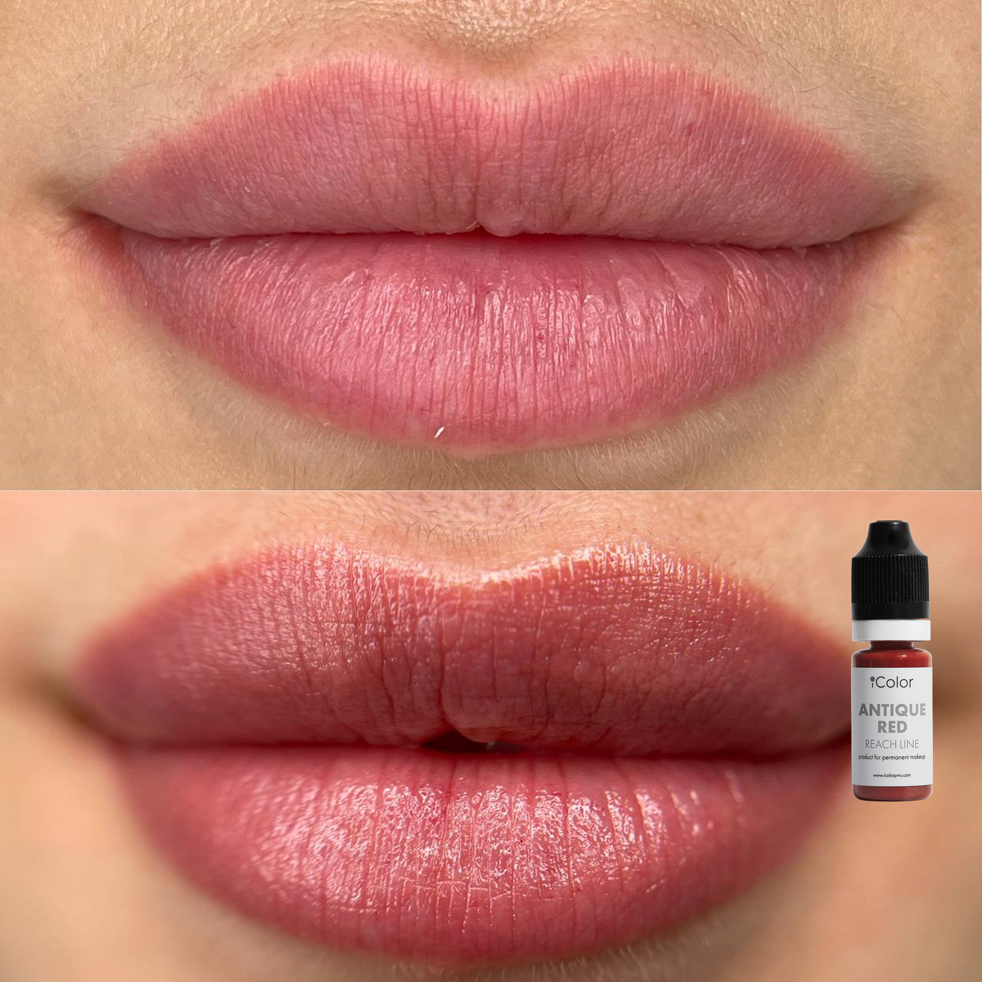 Healed result of Antique Red lip pigment – natural terracotta on lips