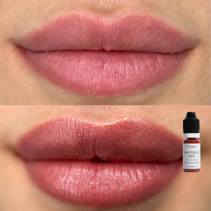 Healed result of Antique Red lip pigment – natural terracotta on lips